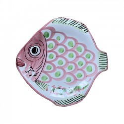 Fish plate 23 cm green & pink
