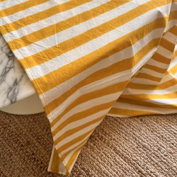 Yellow striped tablecloth...